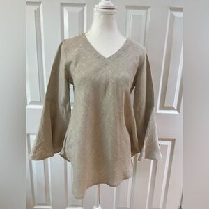 Crown Linen Designs Flax Color Linen V-Neck Linen Tunic Size XS